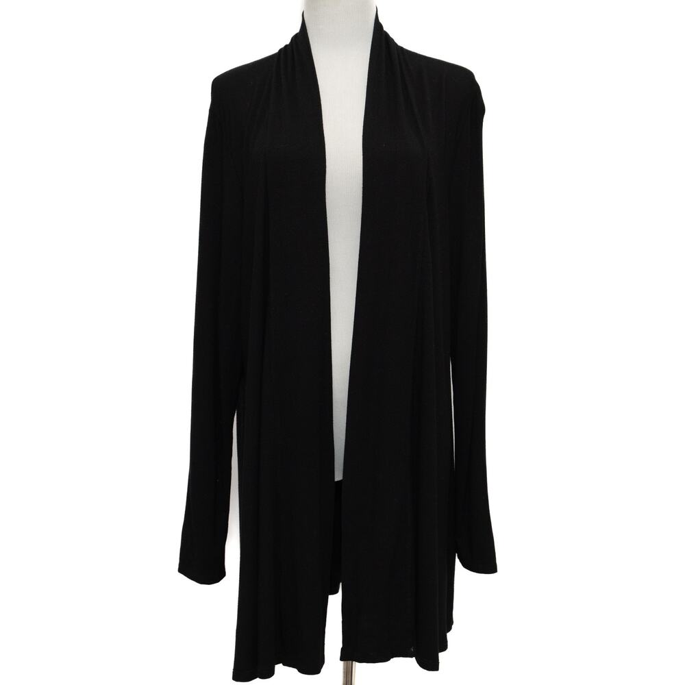 Eileen Fisher Long Black Open Front Stretch Jersey Knit Cardigan Size XL